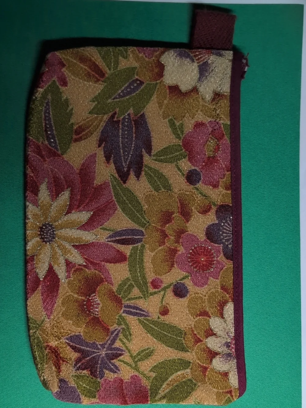 Floral Jacquard Cosmetic Pouch in Pink, Green and Gold